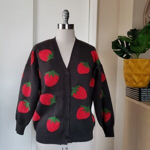 Textured Strawberry Pattern Knit Cardigan Size Small NEW!